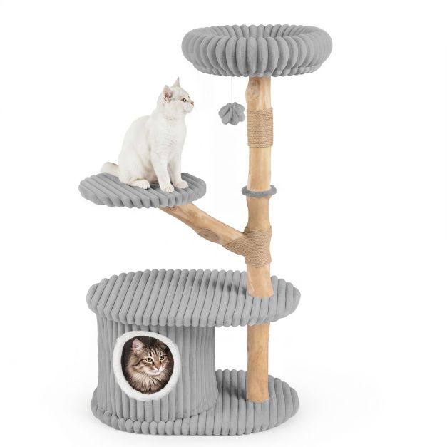 105 CM Tall Modern Cat Tower with Real Wood Branches and Scratching Posts for Cats