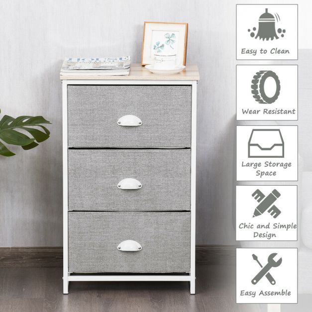 3 Fabric Nightstand Bedside Storage Cabinet Folding Drawers