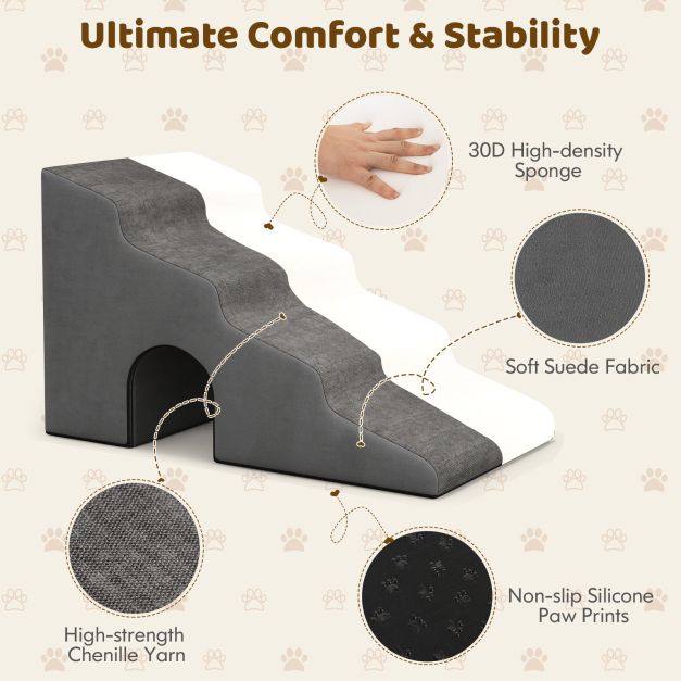 4 Tier High Density Foam Dog Ramps for High Beds and Couches