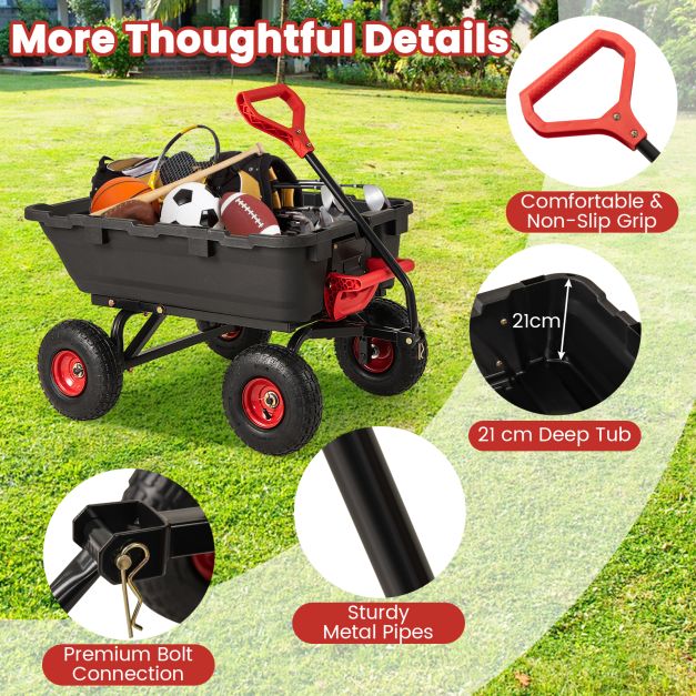 Garden Dump Cart with Adjustable Handle and Quick Dump Design