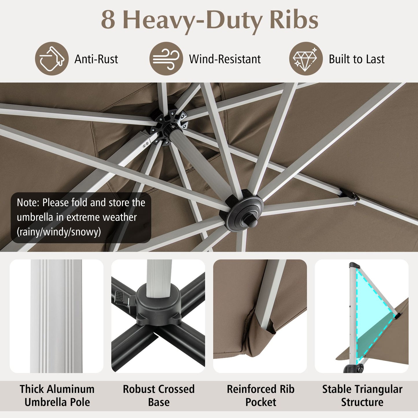 300cm Patio Cantilever Umbrella with 360° Rotation and Adjustable Tilt
