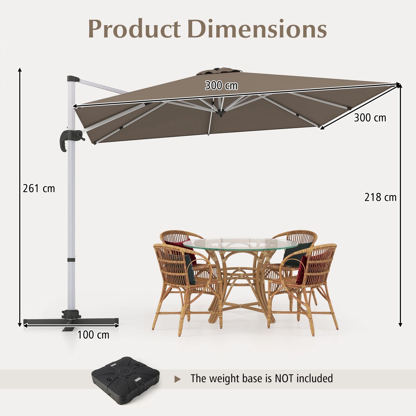 300cm Patio Cantilever Umbrella with 360° Rotation and Adjustable Tilt