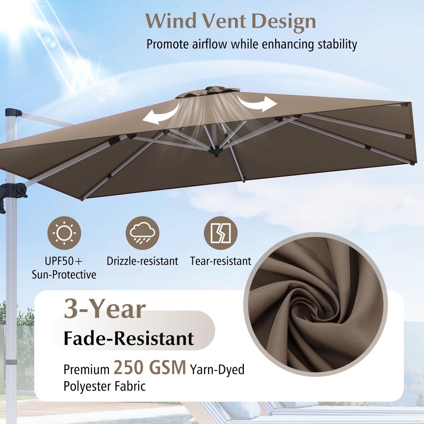 300cm Patio Cantilever Umbrella with 360° Rotation and Adjustable Tilt