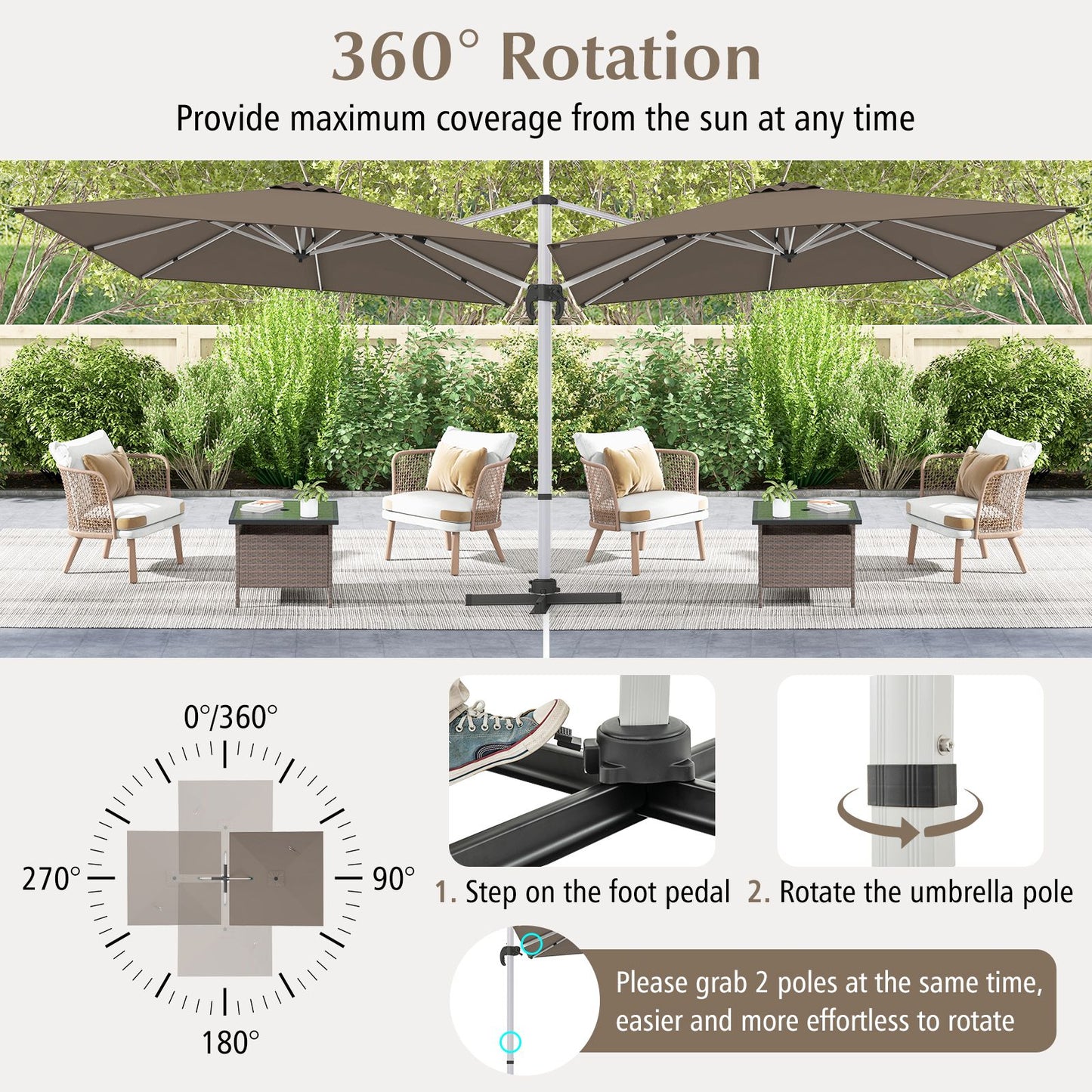 300cm Patio Cantilever Umbrella with 360° Rotation and Adjustable Tilt