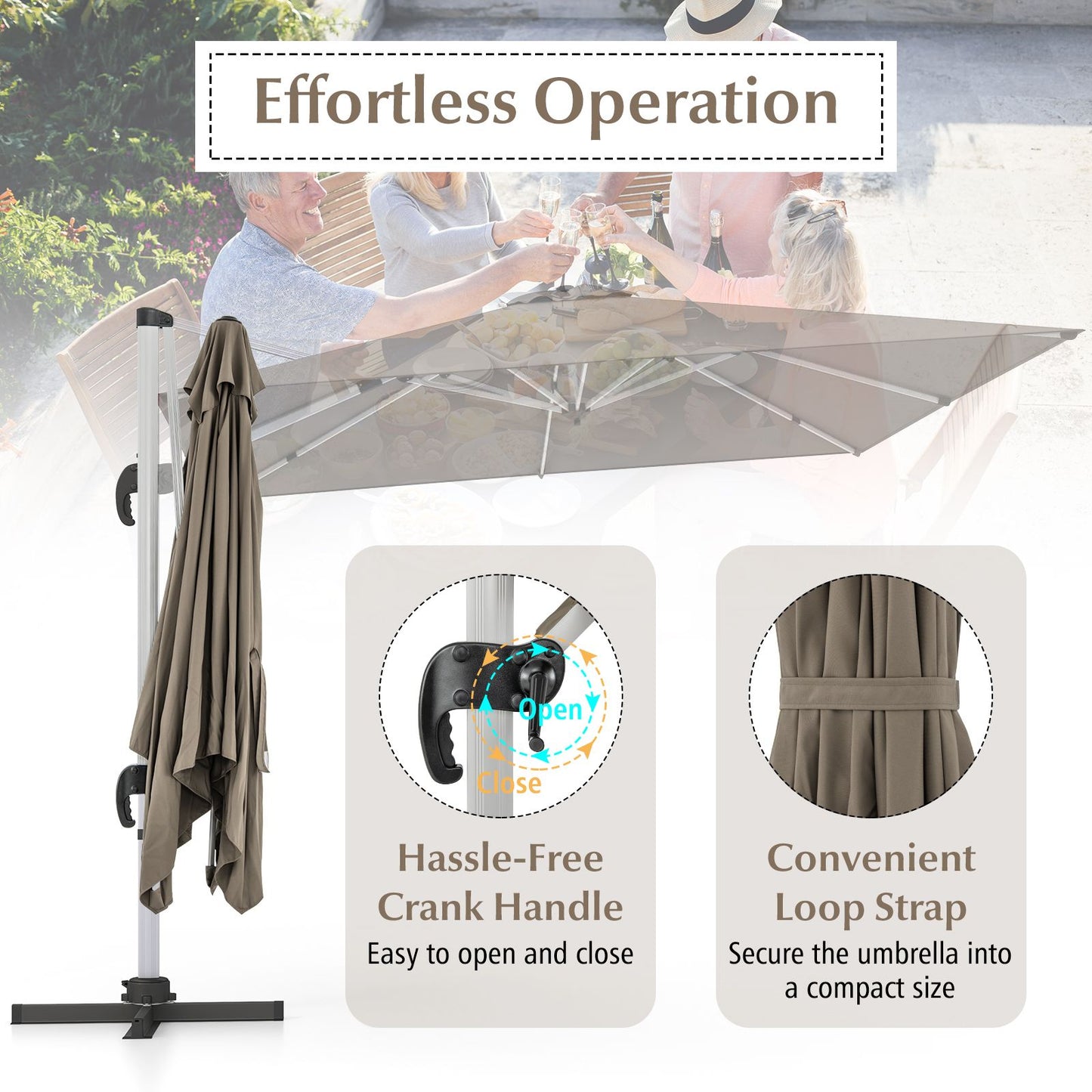 300cm Patio Cantilever Umbrella with 360° Rotation and Adjustable Tilt