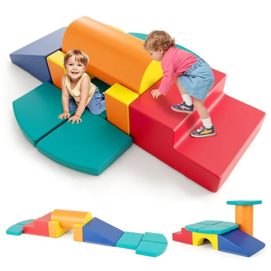 10 Pieces Foam Climbing Blocks Set with PU Leather Surface for 1-3 Years Old