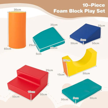 10 Pieces Foam Climbing Blocks Set with PU Leather Surface for 1-3 Years Old