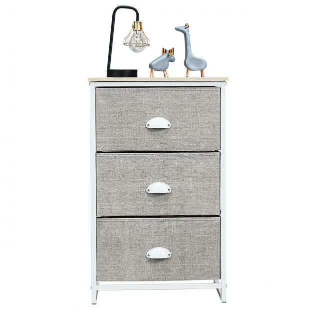 3 Fabric Nightstand Bedside Storage Cabinet Folding Drawers