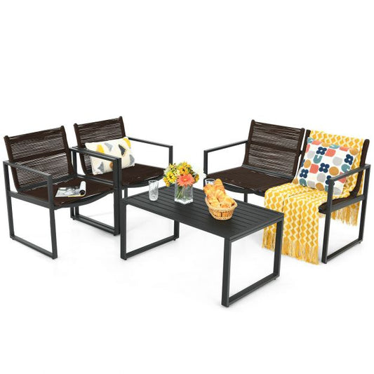 4 Piece Patio Furniture Set with Loveseat Single Chairs and Table