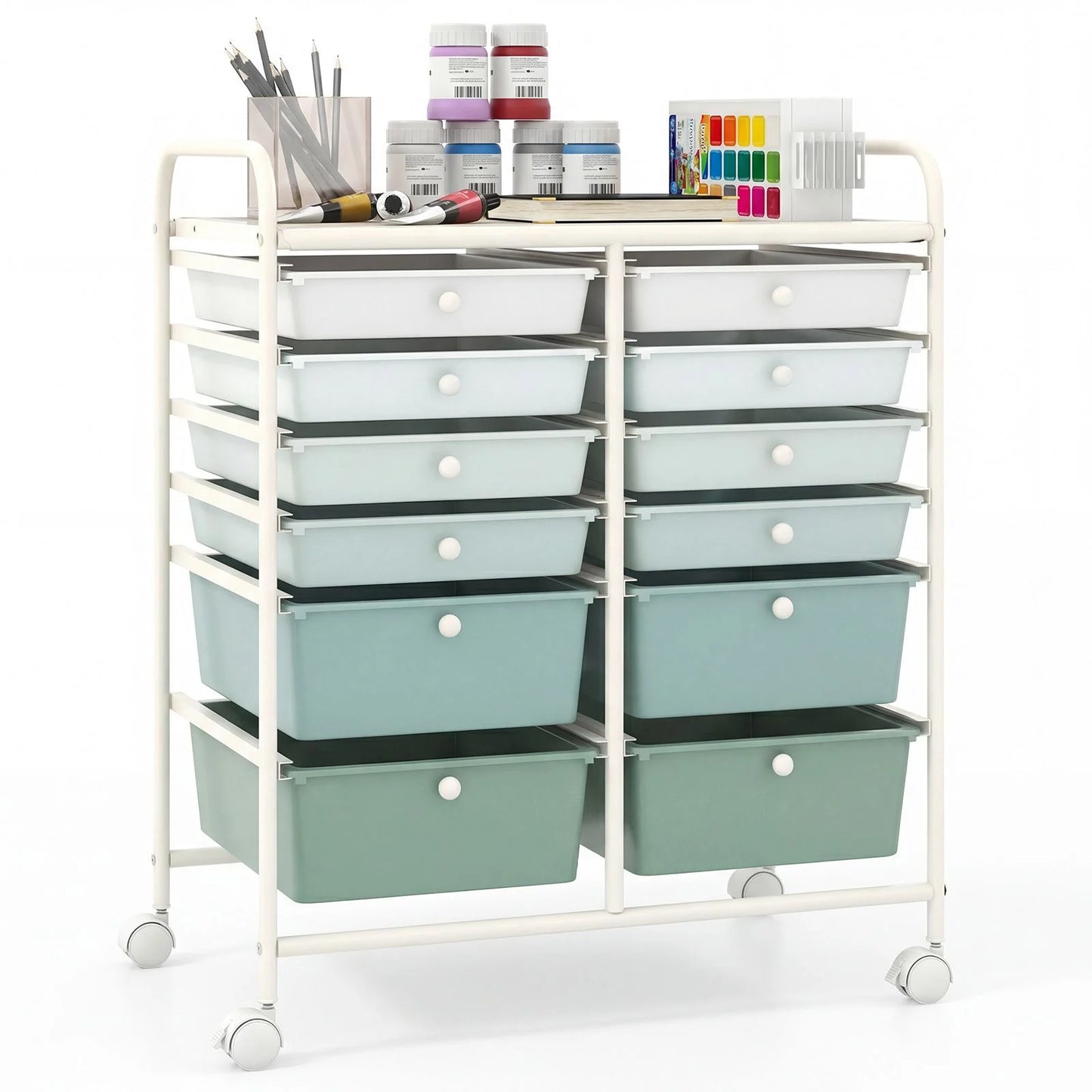 GiantexUK 12 Drawers Storage Trolley, Multipurpose Utility Rolling Cart on Wheels