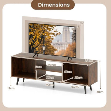 120cm Mid Century Modern TV Stand with Shelves and 5 Metal Legs