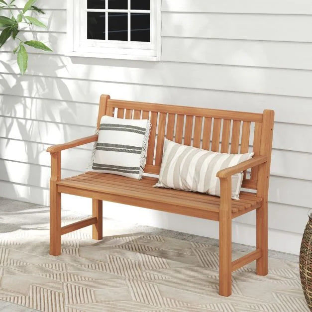 120CM Outdoor Bench Solid Wood with Curved Armrests and Backrest