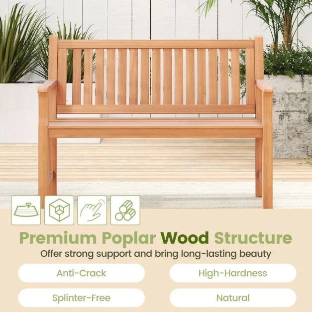 120CM Outdoor Bench Solid Wood with Curved Armrests and Backrest