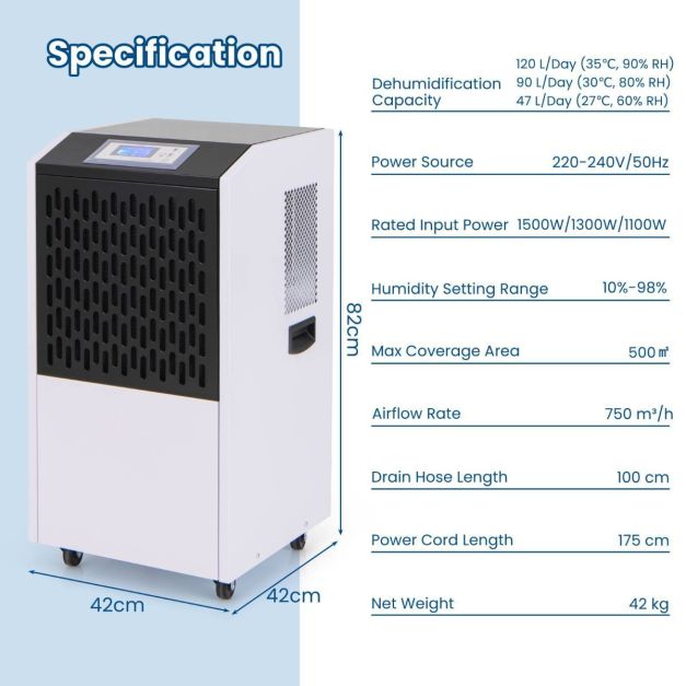 120L Commercial Industrial Dehumidifier for Spaces up to 500㎡