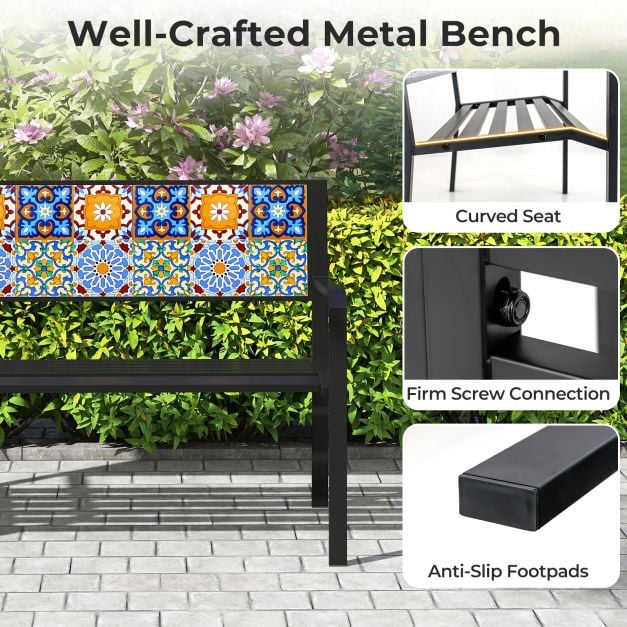 127cm Garden Metal Bench with Curved Seat
