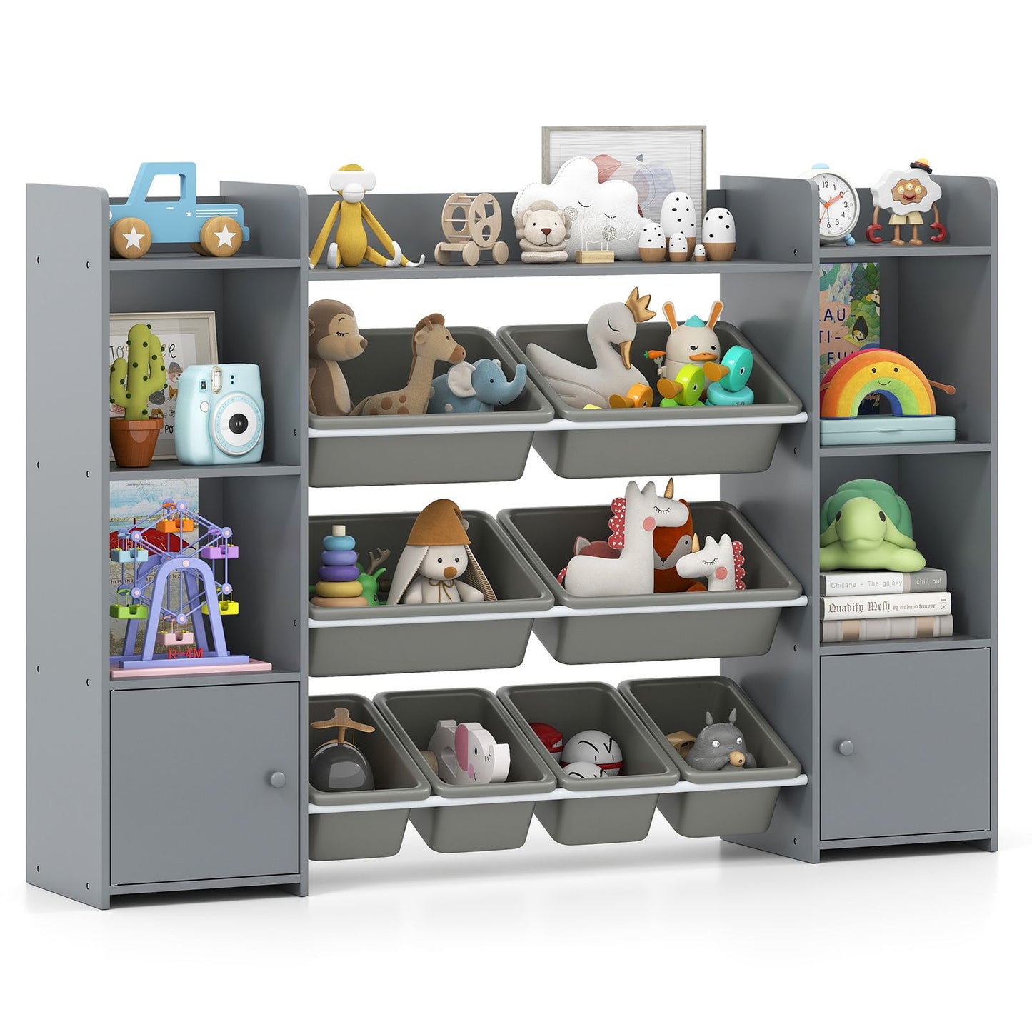 142 cm Large Toy Storage Organizer with 8 Removable Bins and Bookshelf