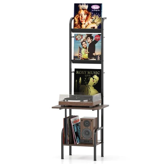 144cm Tall Record Player Stand with Vinyl Storage for Living Room Bedroom