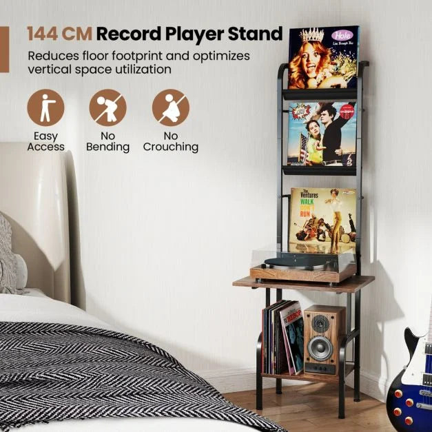 144cm Tall Record Player Stand with Vinyl Storage for Living Room Bedroom