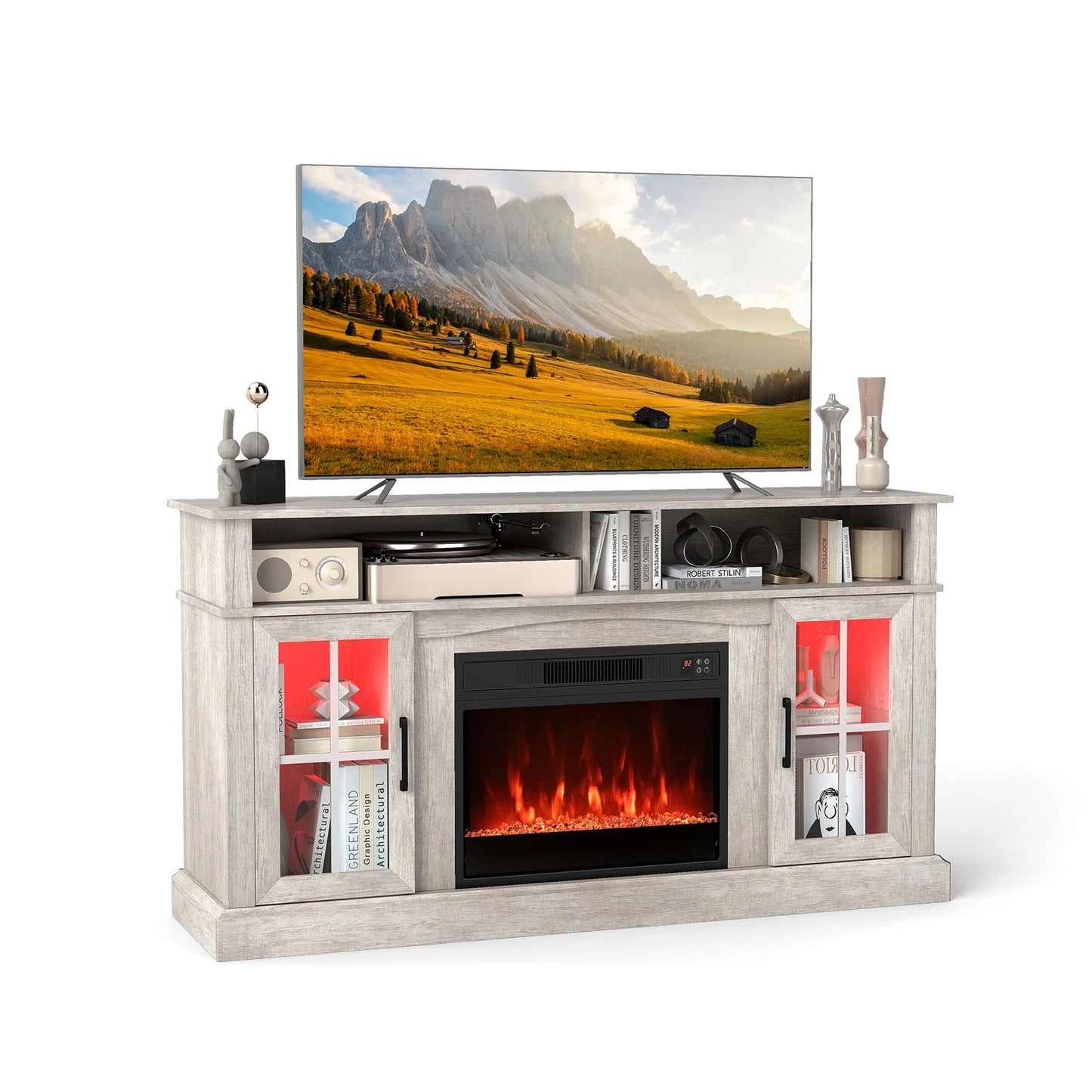 48cm Fireplace TV Stand with LED Lights Entertainment Center for 65 Inch TV