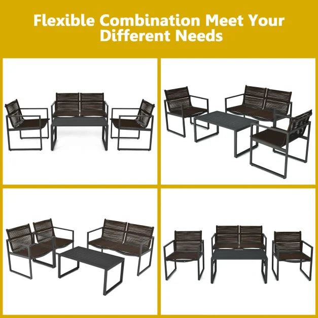 4 Piece Patio Furniture Set with Loveseat Single Chairs and Table