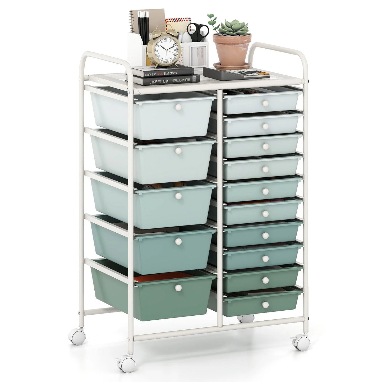 GiantexUK 15 Drawers Rolling Trolley, Utility Storage Organizer Cart with Wheels
