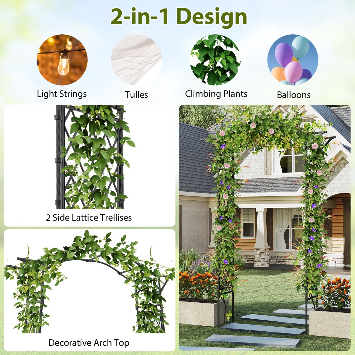 170 x 210 cm Garden Arch Trellis for Climbing Plants