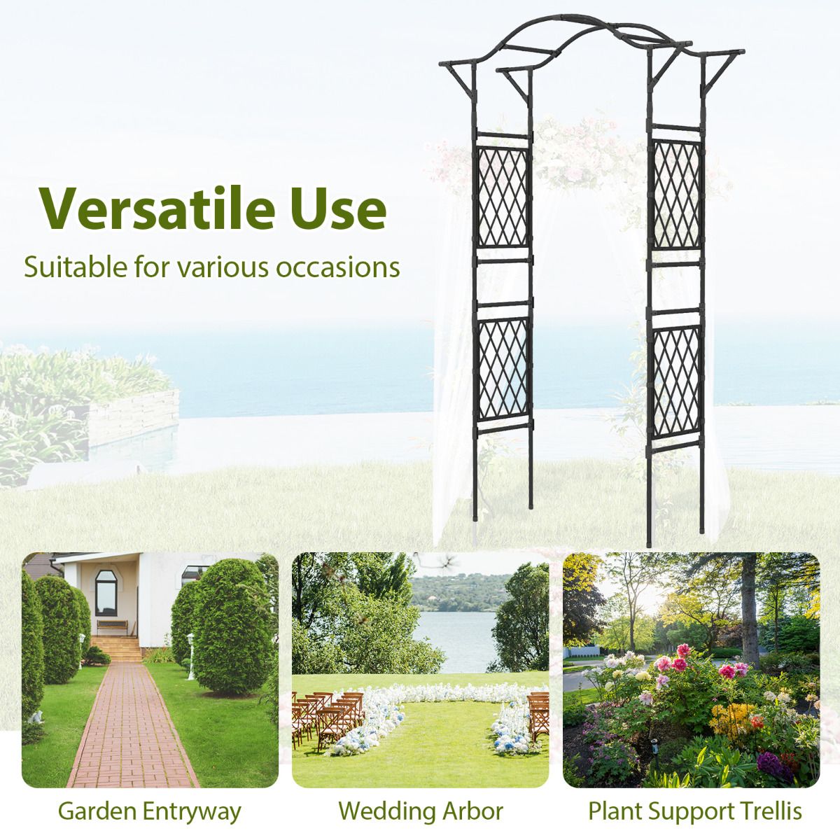 170 x 210 cm Garden Arch Trellis for Climbing Plants