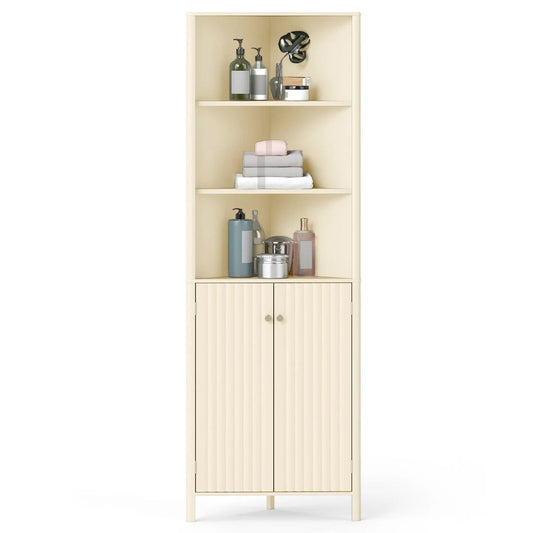 172 CM Tall Corner Cabinet with 5 Shelves and 2 Fluted Doors
