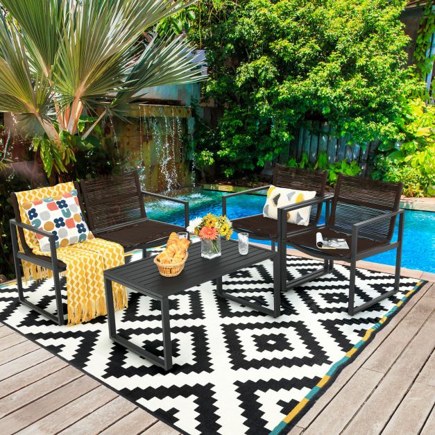 4 Piece Patio Furniture Set with Loveseat Single Chairs and Table