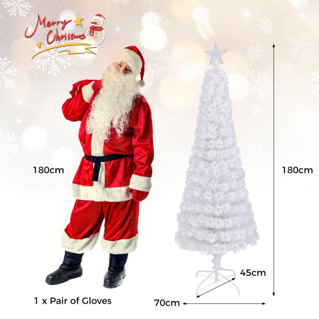 150/180CM Artificial Xmas Tree Pencil Tree with Treetop Star and 7 Lighting Modes