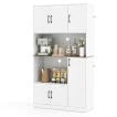 180 cm Tall Pantry Cabinet with Power Outlet and Microwave Stand
