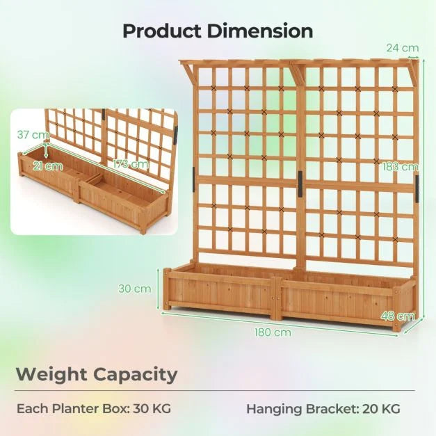 183 cm Tall Large Raised Garden Bed with Lattice Trellis Hanging Roof
