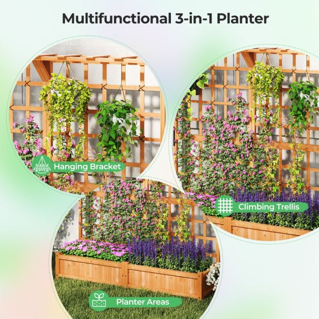 183 cm Tall Large Raised Garden Bed with Lattice Trellis Hanging Roof