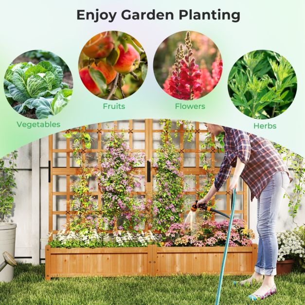 183 cm Tall Large Raised Garden Bed with Lattice Trellis Hanging Roof
