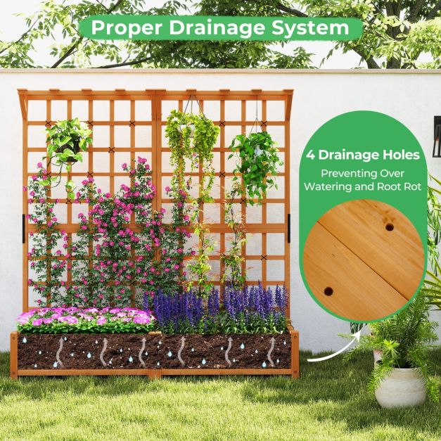 183 cm Tall Large Raised Garden Bed with Lattice Trellis Hanging Roof