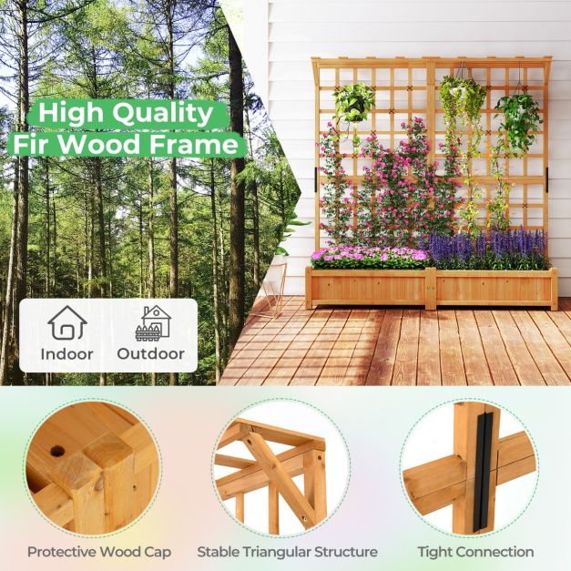 183 cm Tall Large Raised Garden Bed with Lattice Trellis Hanging Roof