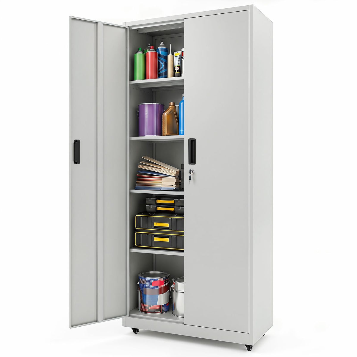 186cm Rolling File Cabinet with Adjustable Shelves and 4 Lockable Wheels for Office