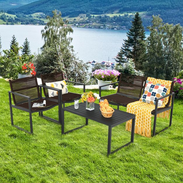 4 Piece Patio Furniture Set with Loveseat Single Chairs and Table