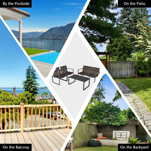 4 Piece Patio Furniture Set with Loveseat Single Chairs and Table