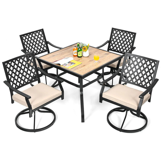 GiantexUK Patio Dining Set, Metal Garden Table and Chairs Set with with 90cm Square Table, 4 Swivel Chairs & Removable Cushions