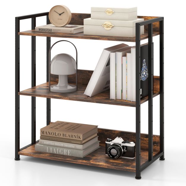 3 Tier Bookshelf with Adjustable Shelves and Metal Frame