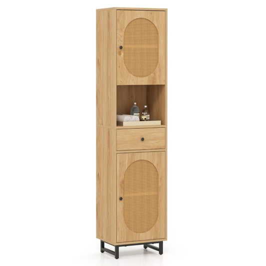 170cm Tall Bathroom Cabinet with 2 Doors and Open Compartment