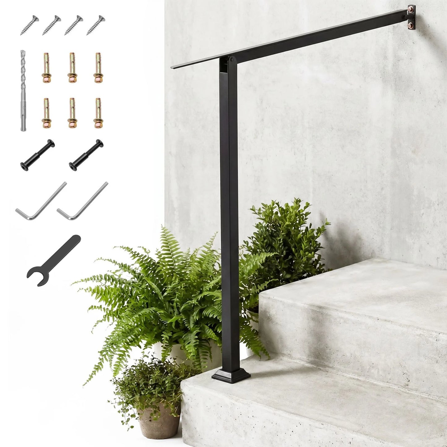 3 Step Heavy-Duty Adjustable Galvanized Steel Railing with Installation Kit for Concrete