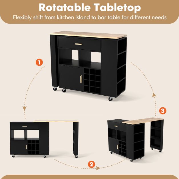 2-in-1 Kitchen Island Cart with Rubber Wood Top
