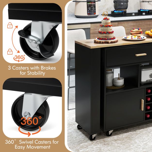 2-in-1 Kitchen Island Cart with Rubber Wood Top