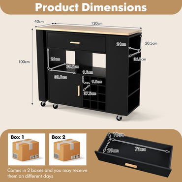 2-in-1 Kitchen Island Cart with Rubber Wood Top