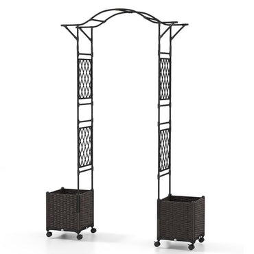 207 x 250 cm Garden Arch Trellis with 2 Self-Watering Planter Boxes
