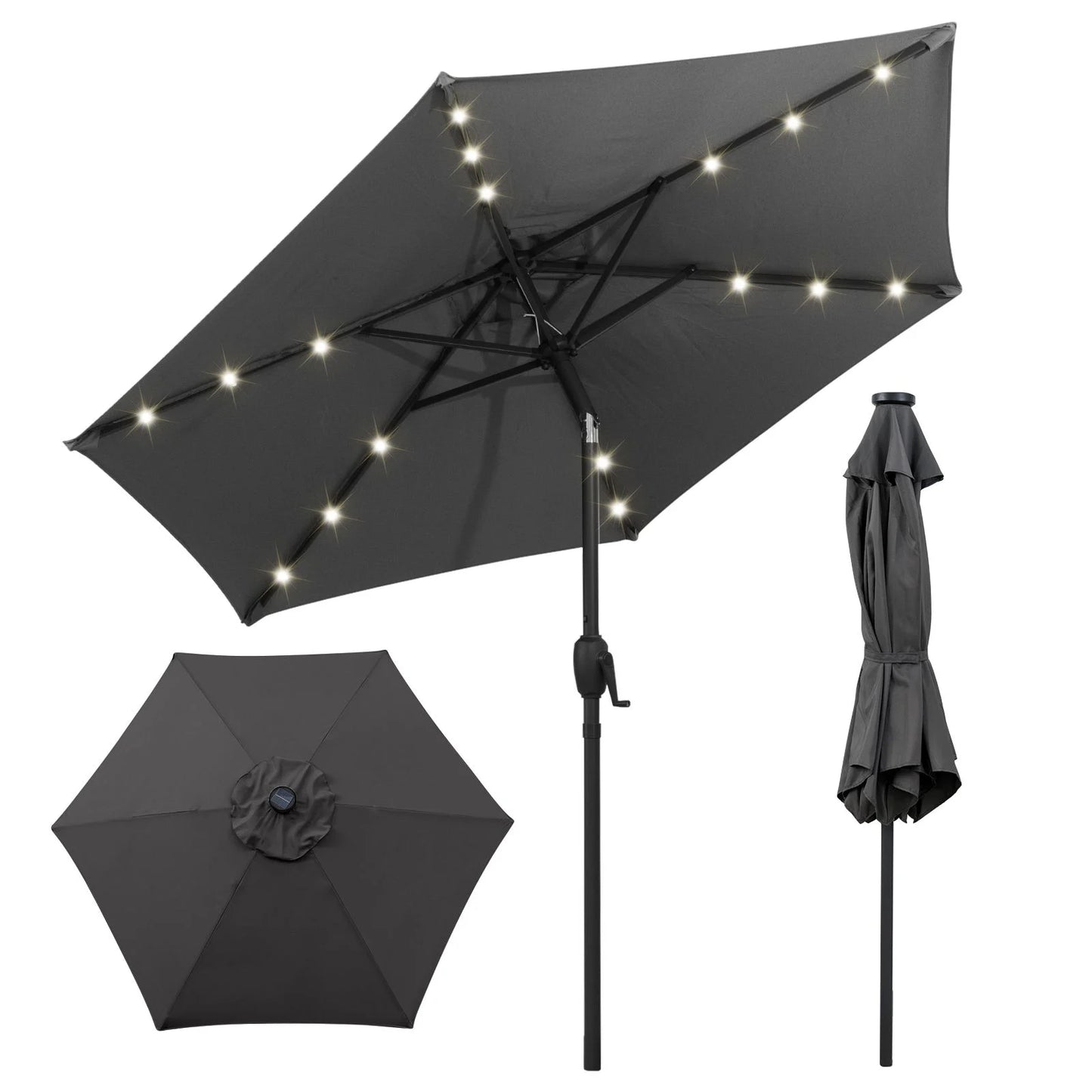 2.3M Outdoor Heavy Duty Umbrella with 18 LED Lights, Push Button Tilt