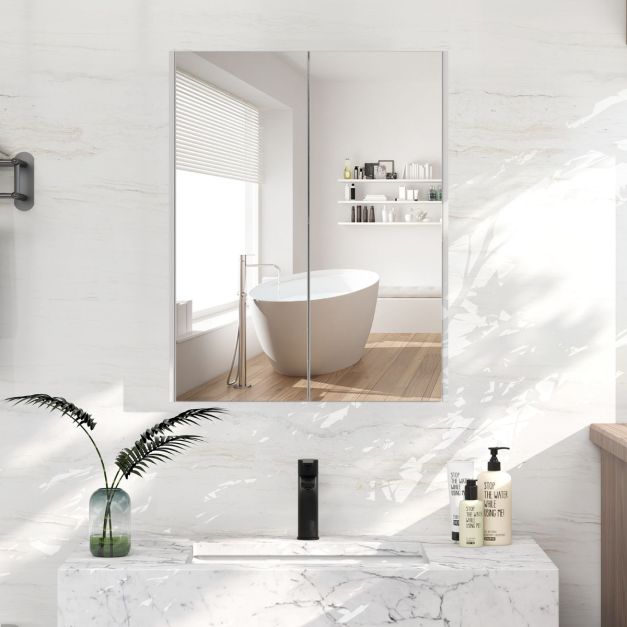 Medicine Cabinet with Mirror and Double Mirrored Doors