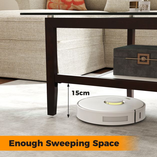 2-Tier Coffee Table with Storage Shelf and Solid Rubber Wood Legs